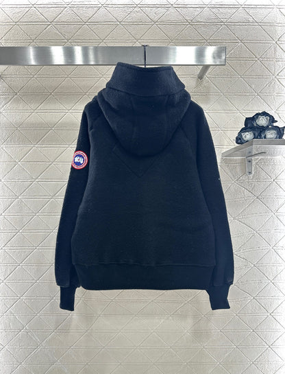Teddy plush hooded high neck jacket