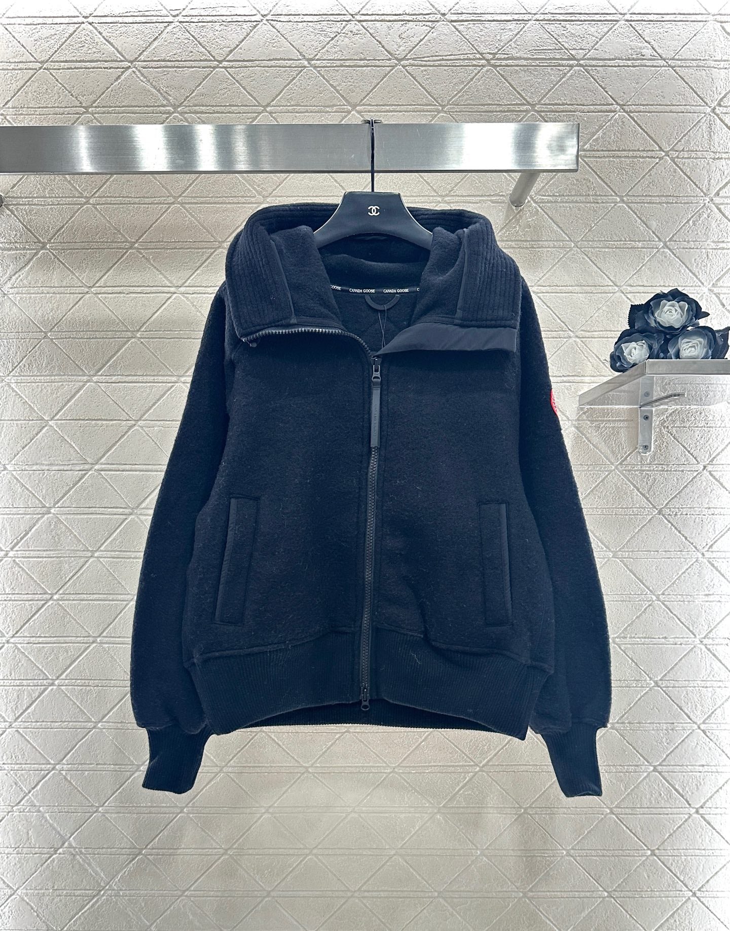 Teddy plush hooded high neck jacket
