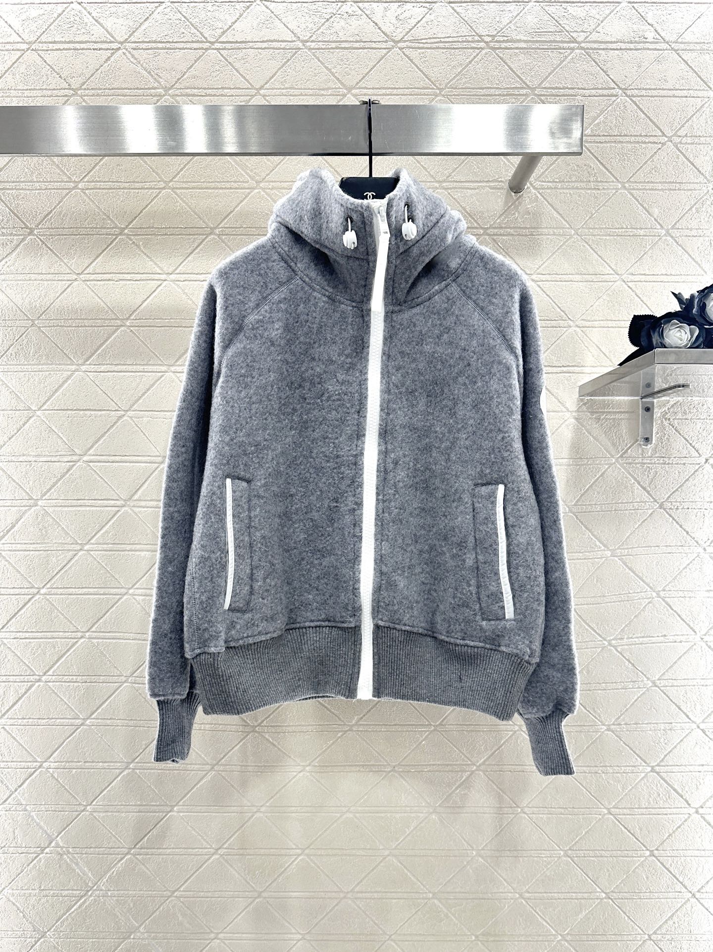 Teddy plush hooded high neck jacket