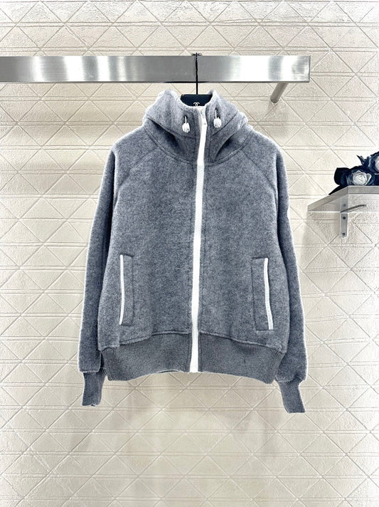 Teddy plush hooded high neck jacket