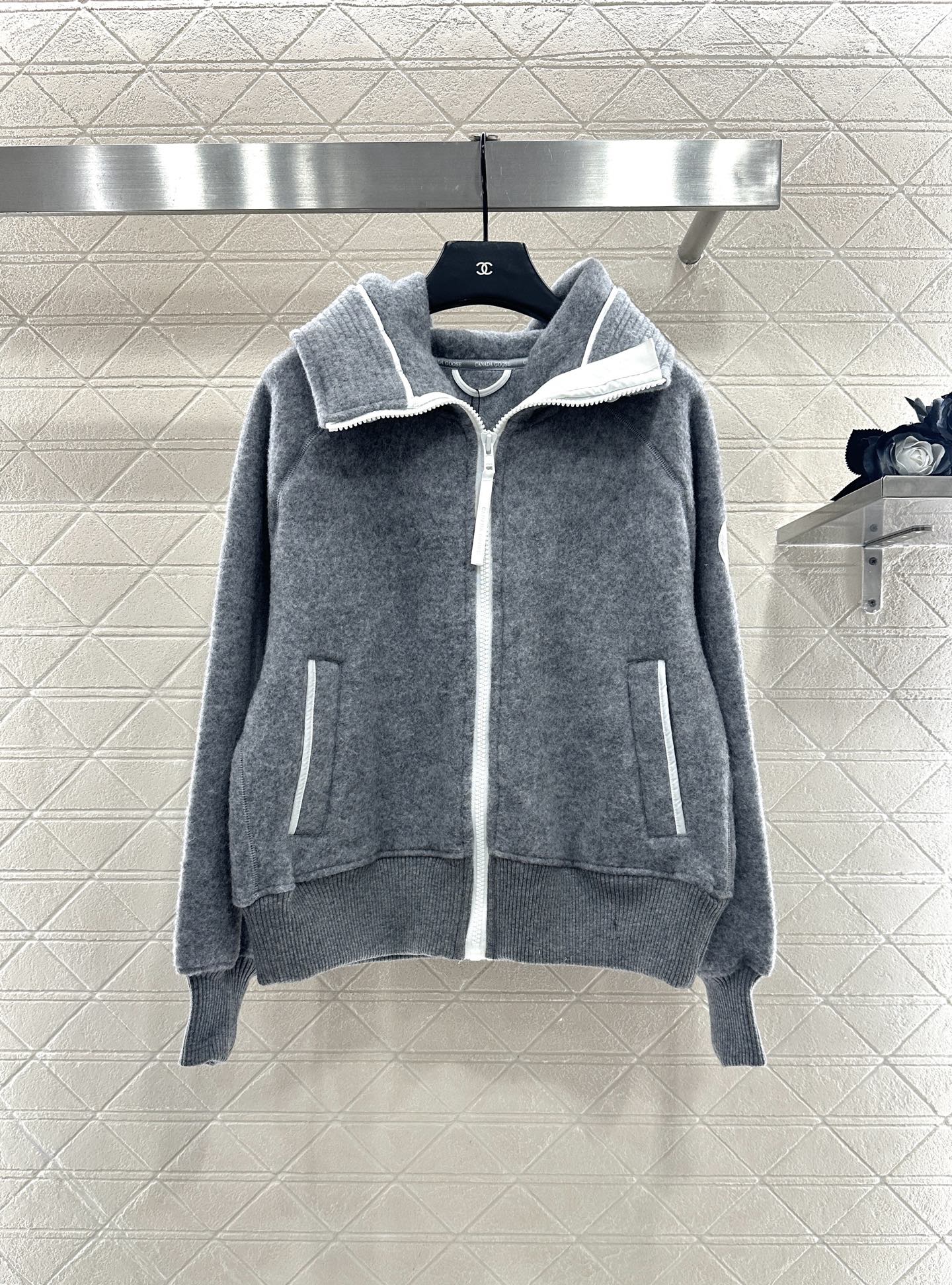 Teddy plush hooded high neck jacket