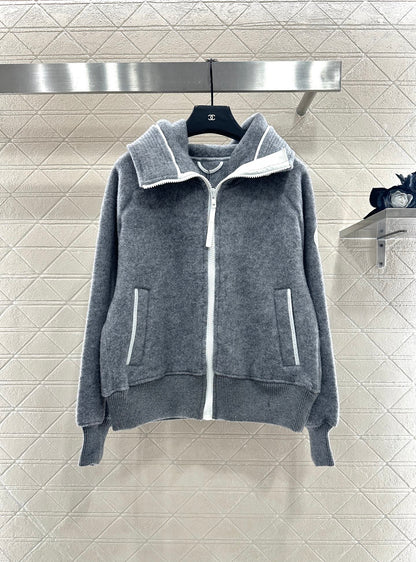 Teddy plush hooded high neck jacket