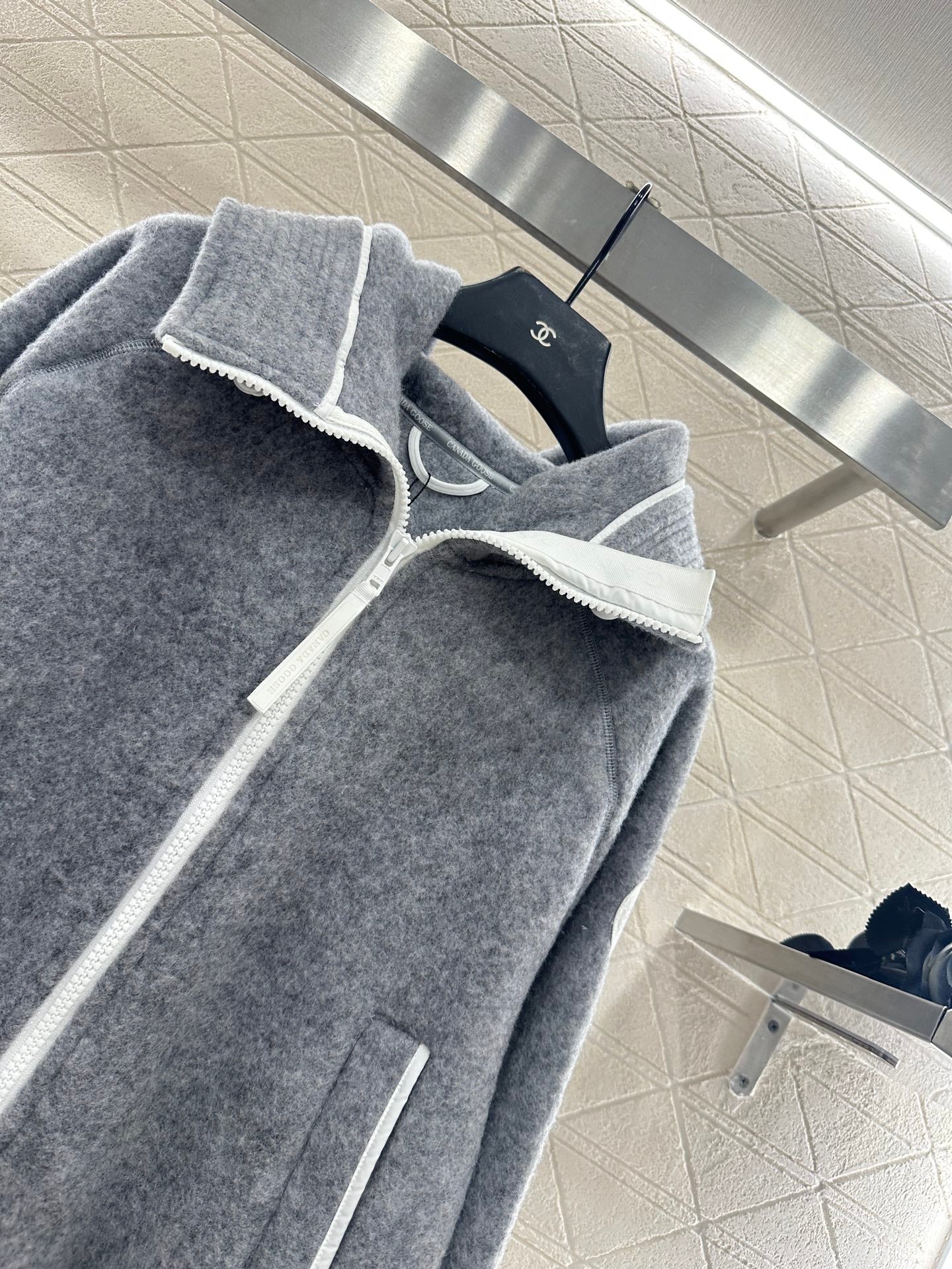 Teddy plush hooded high neck jacket