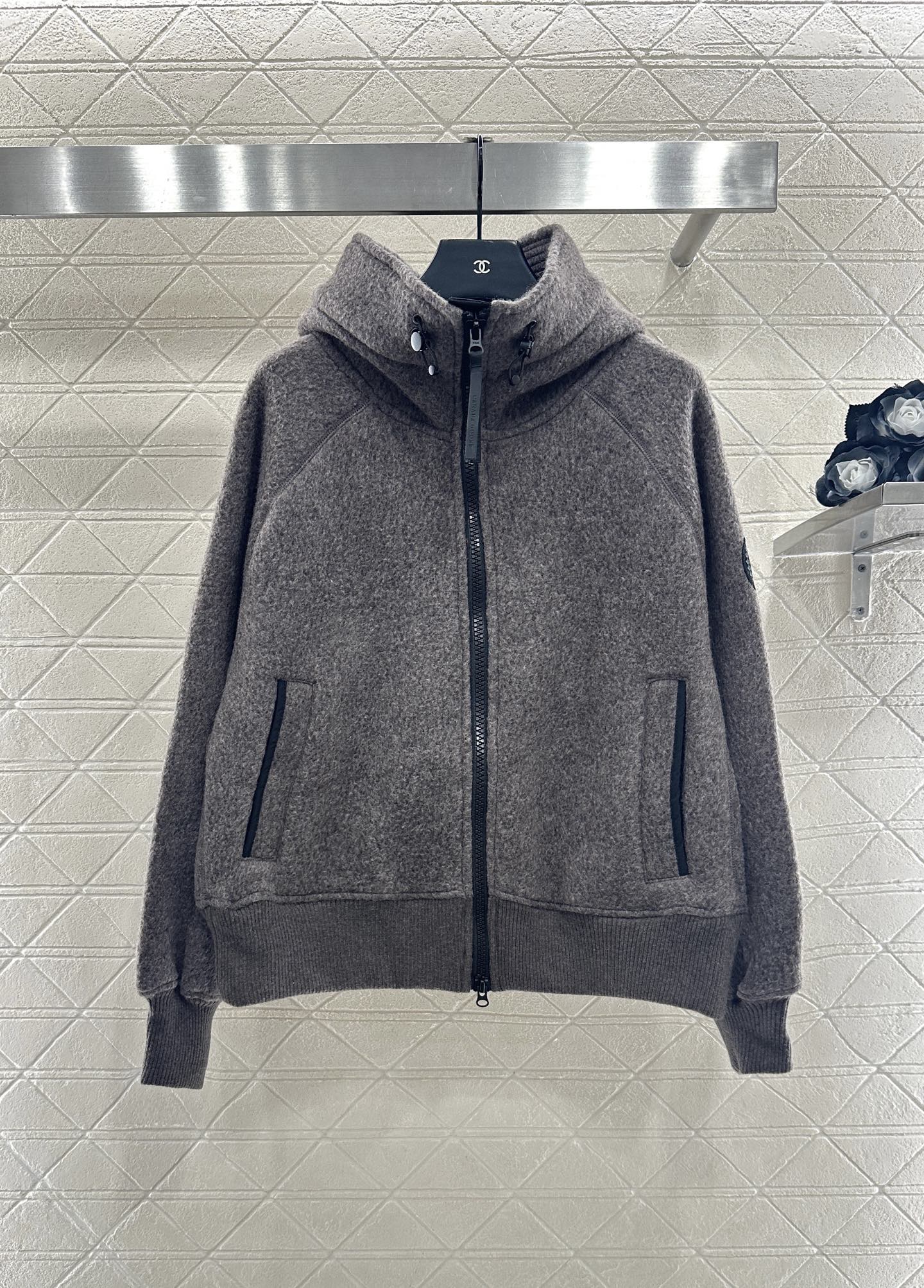 Teddy plush hooded high neck jacket
