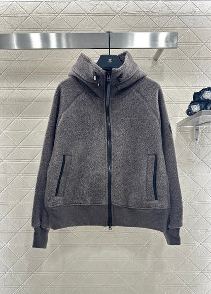 Teddy plush hooded high neck jacket