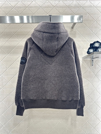 Teddy plush hooded high neck jacket