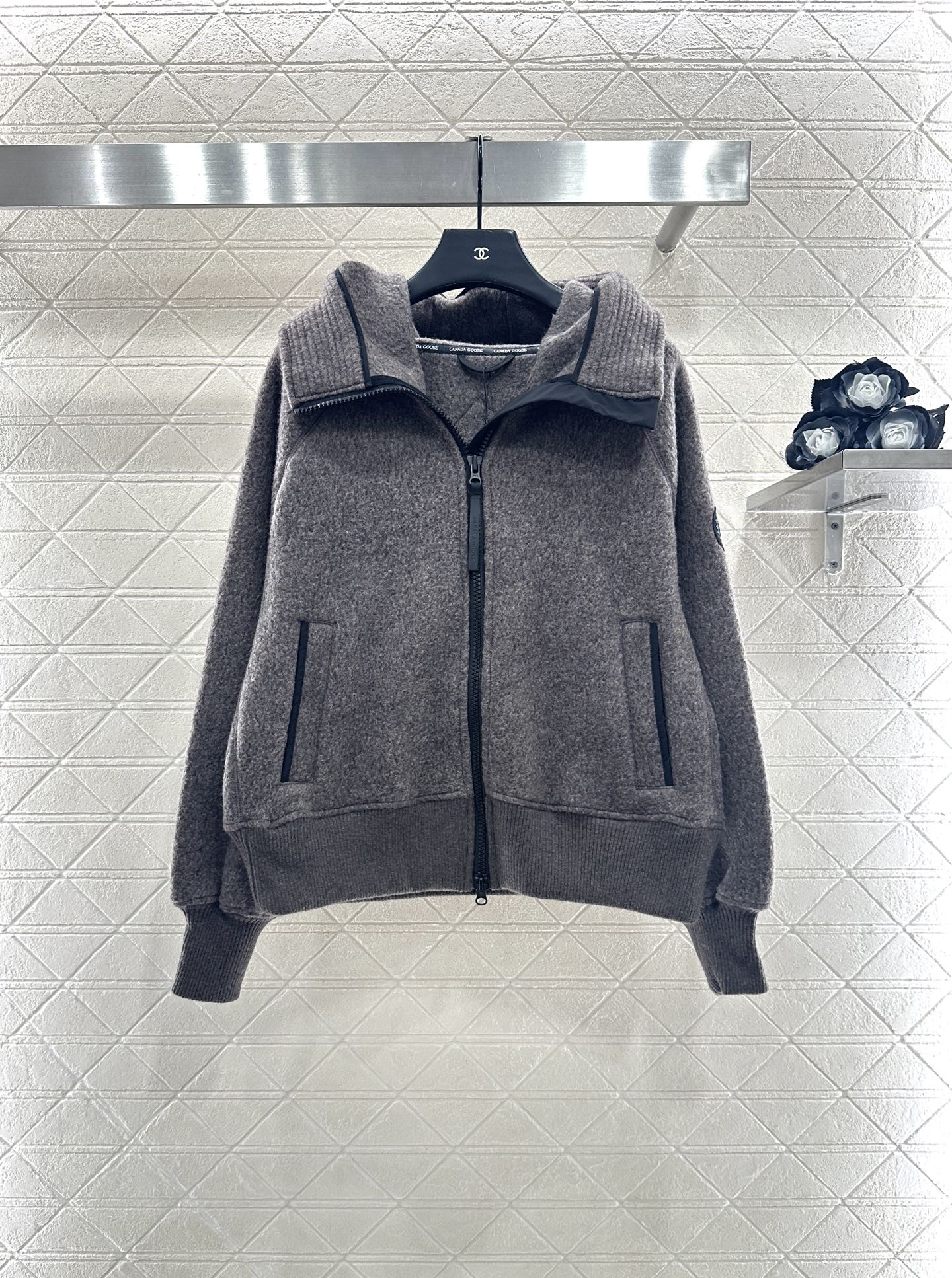 Teddy plush hooded high neck jacket