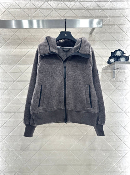 Teddy plush hooded high neck jacket