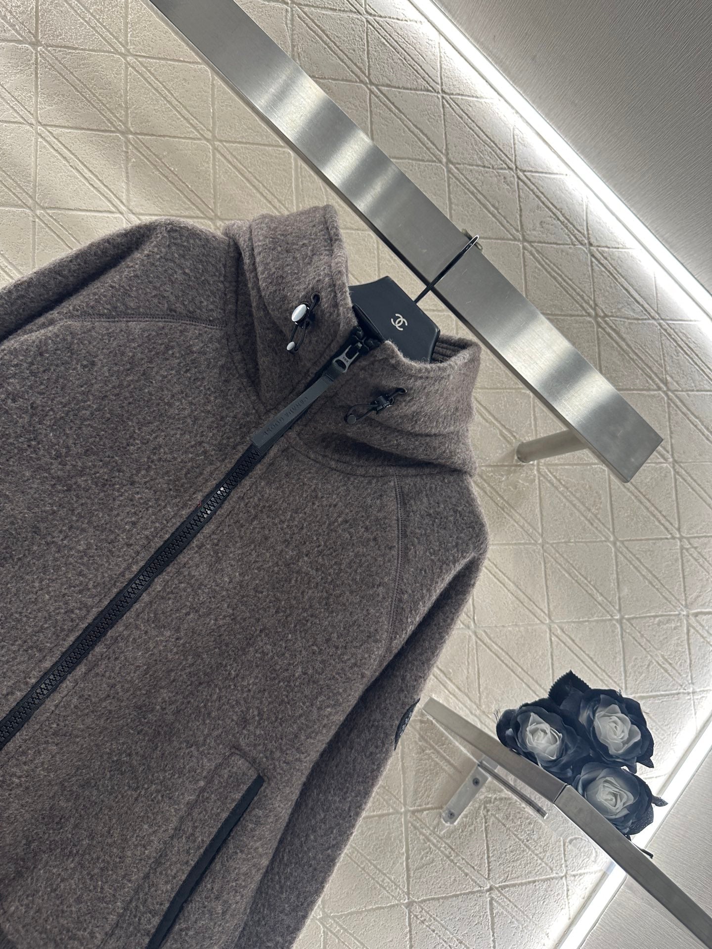 Teddy plush hooded high neck jacket
