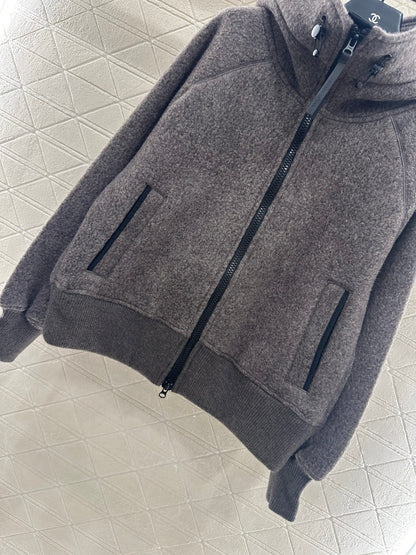 Teddy plush hooded high neck jacket