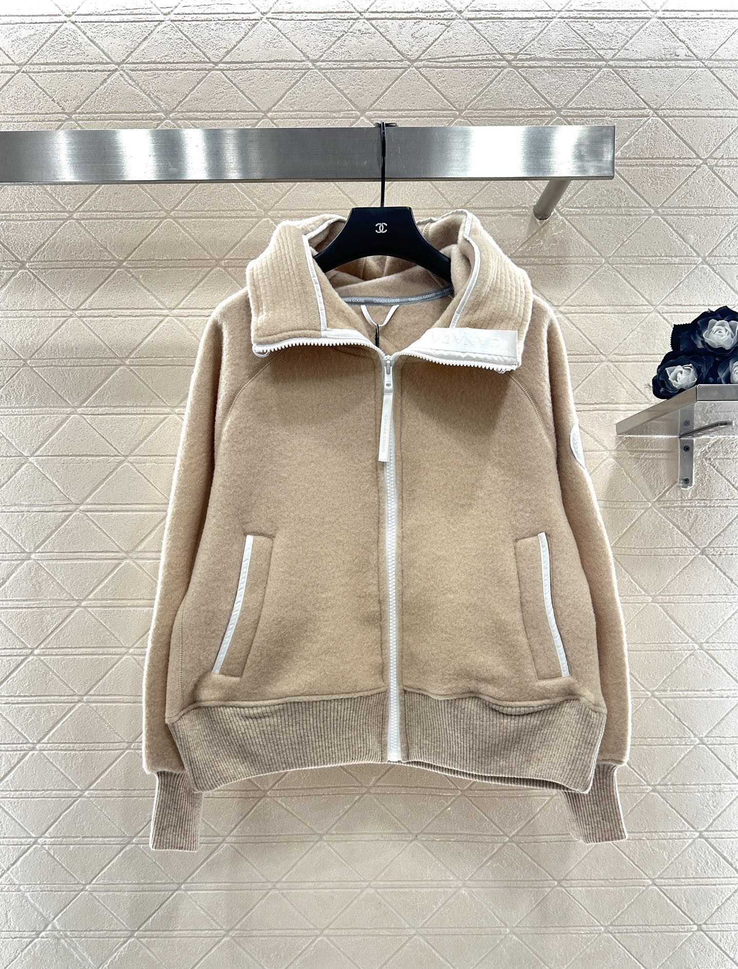 Teddy plush hooded high neck jacket