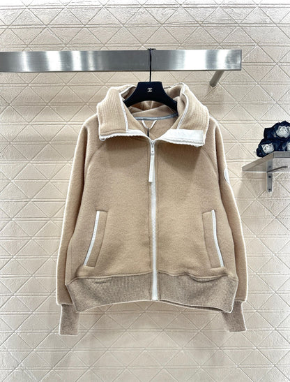 Teddy plush hooded high neck jacket