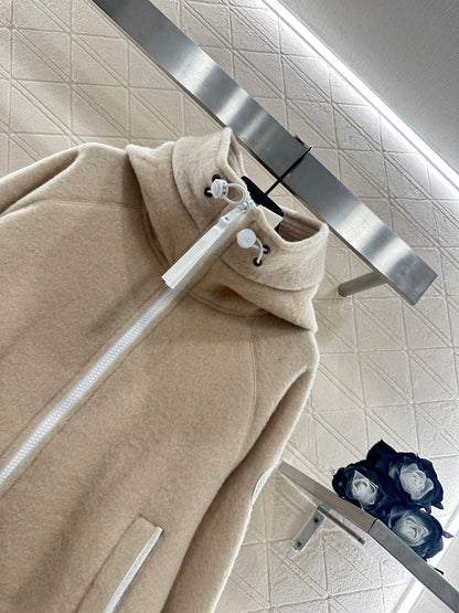 Teddy plush hooded high neck jacket
