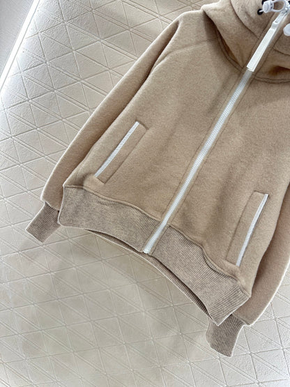 Teddy plush hooded high neck jacket