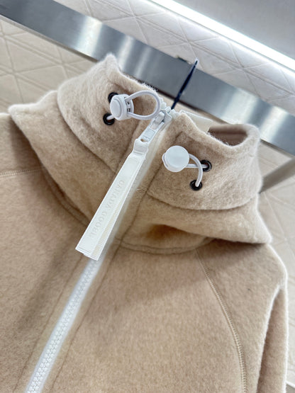 Teddy plush hooded high neck jacket