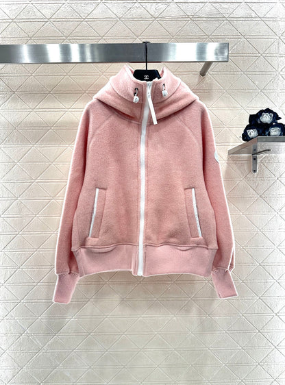 Teddy plush hooded high neck jacket