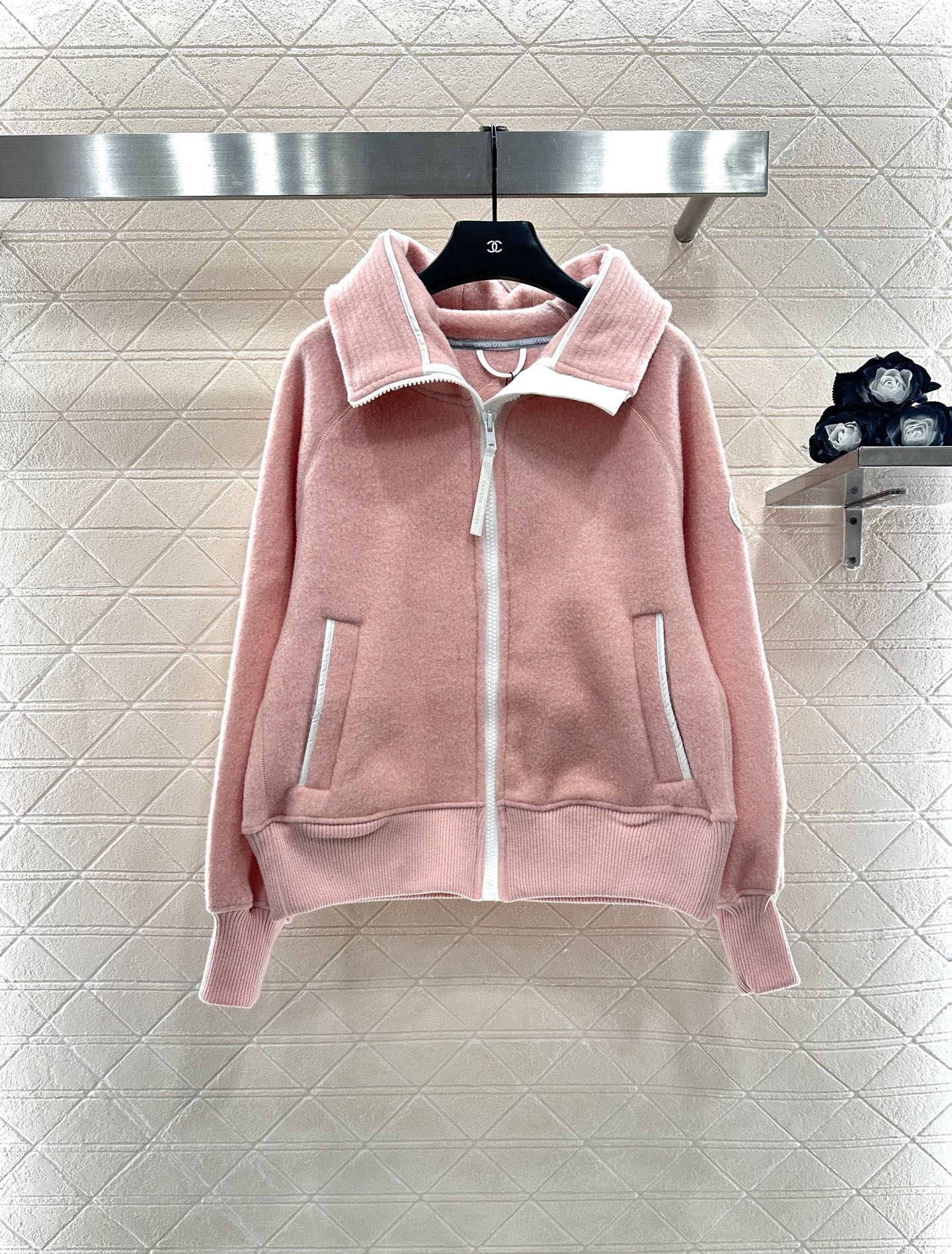 Teddy plush hooded high neck jacket