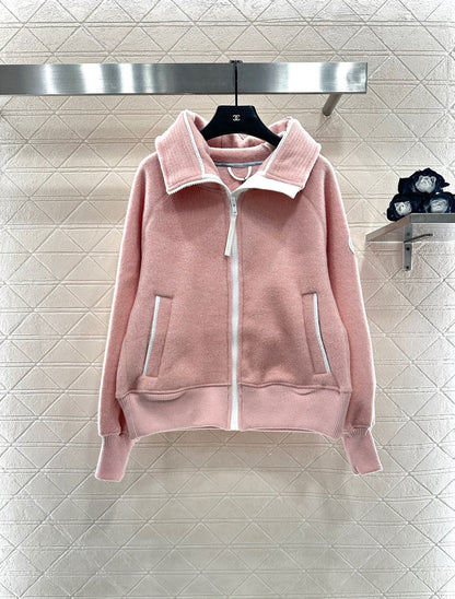 Teddy plush hooded high neck jacket