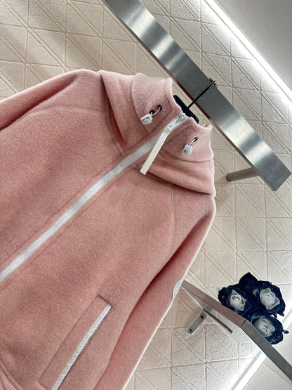 Teddy plush hooded high neck jacket