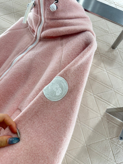 Teddy plush hooded high neck jacket