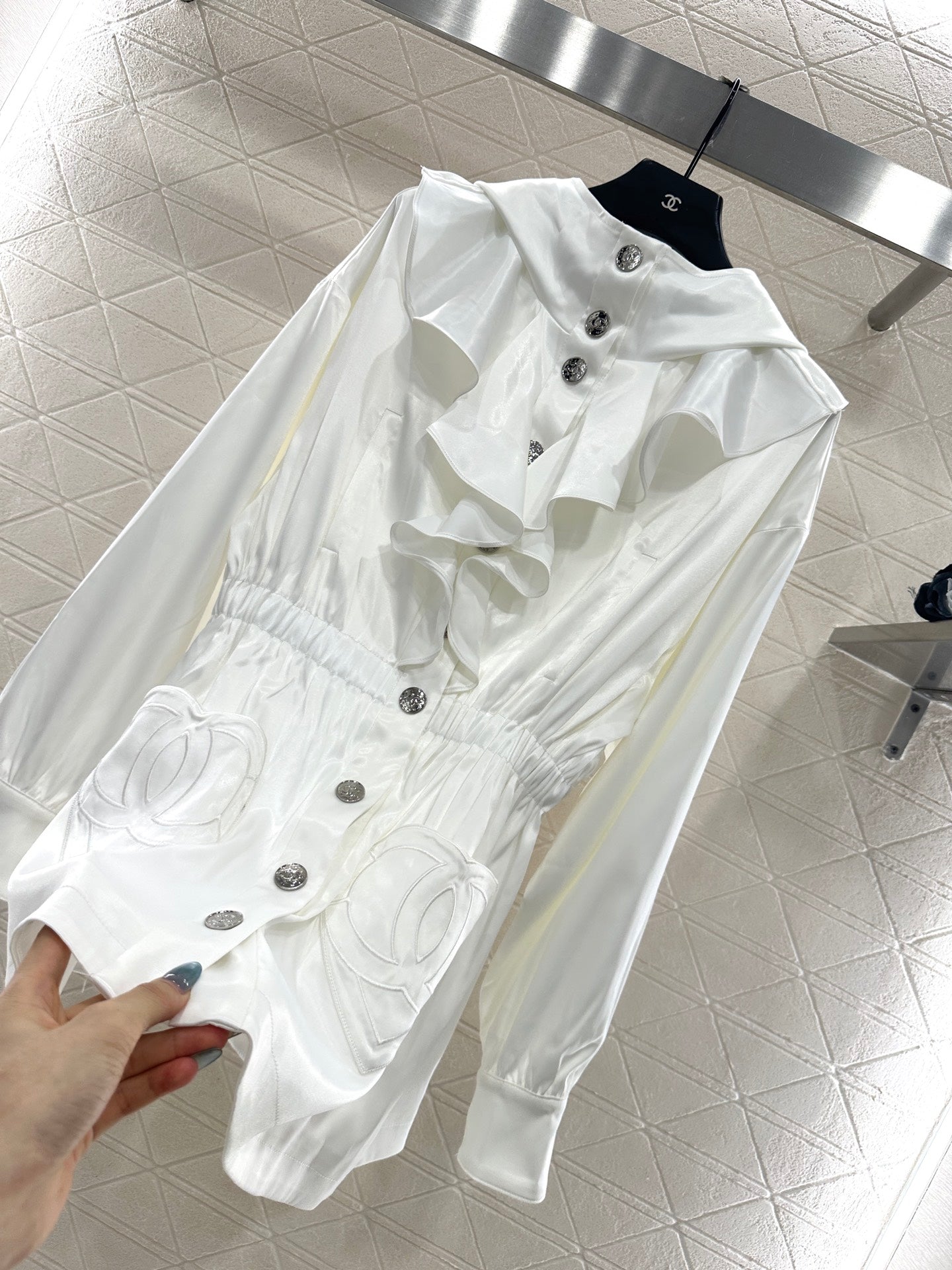 Mushroom lace mid length windbreaker jacket