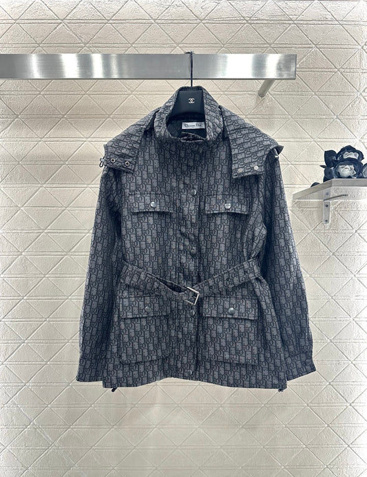 Hooded waistband jacquard jacket