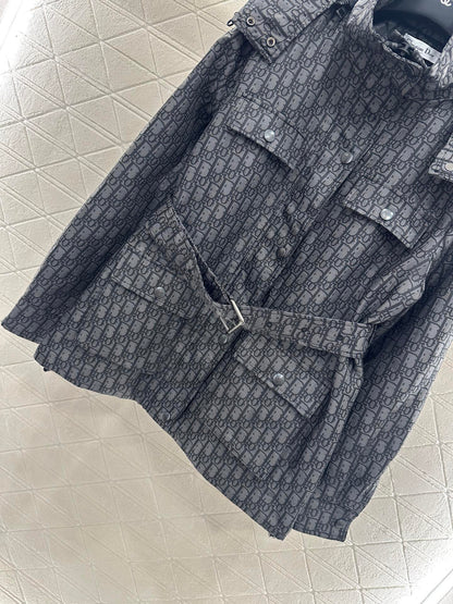 Hooded waistband jacquard jacket