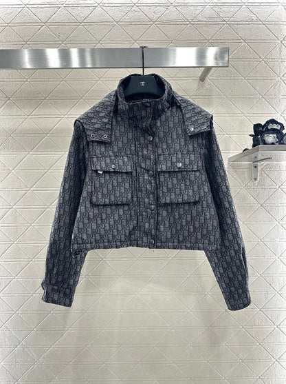 Collar hooded jacquard jacket