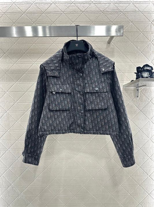 Collar hooded jacquard jacket