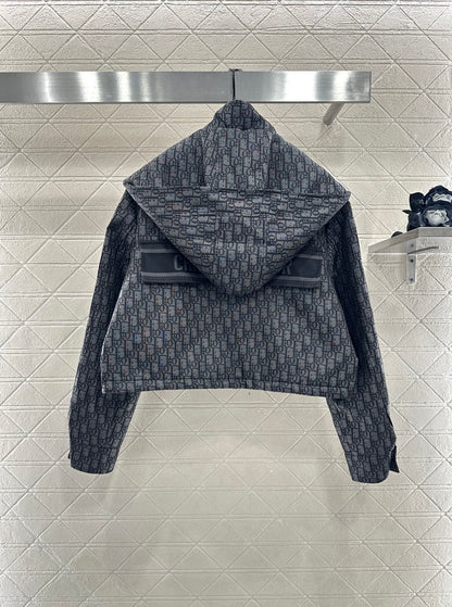 Collar hooded jacquard jacket