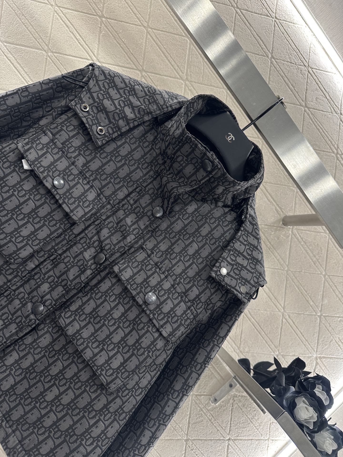 Collar hooded jacquard jacket