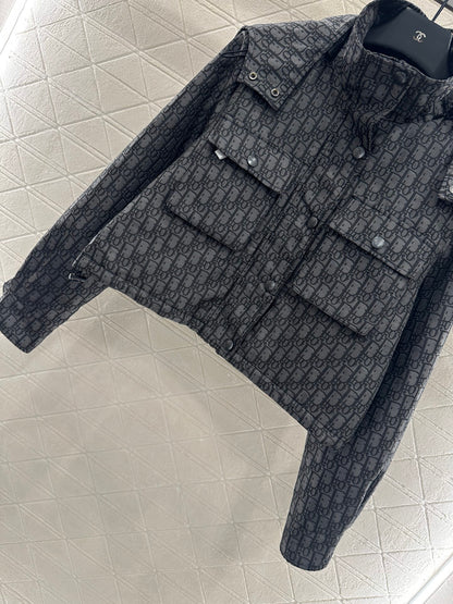 Collar hooded jacquard jacket