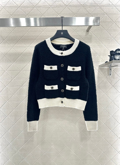 Color blocking pocket knitted cardigan