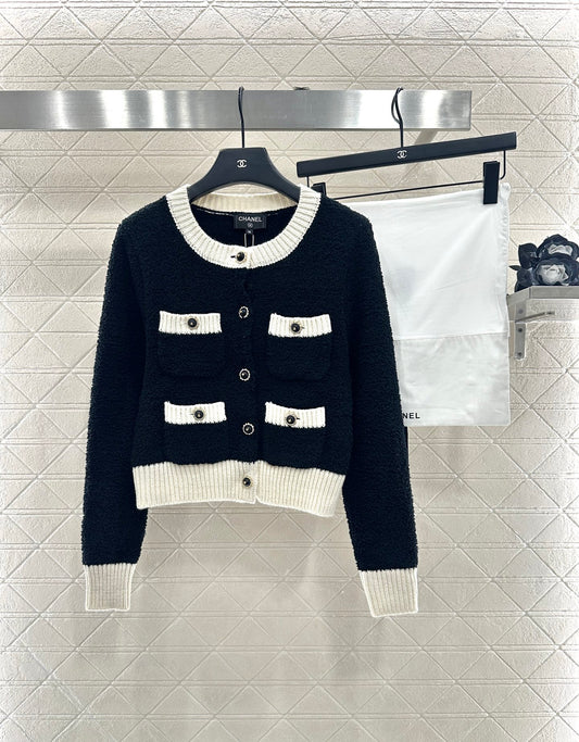 Color blocking pocket knitted cardigan