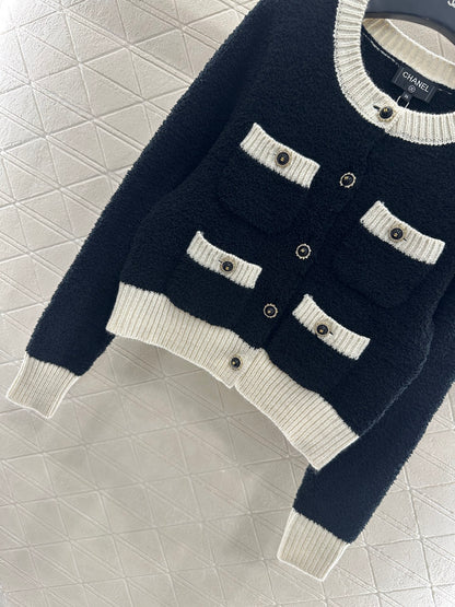 Color blocking pocket knitted cardigan