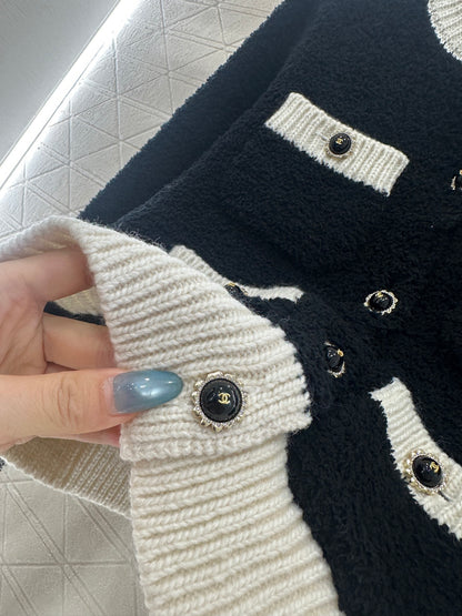 Color blocking pocket knitted cardigan