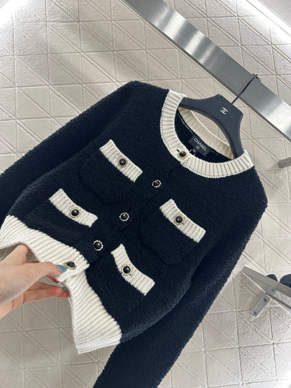 Color blocking pocket knitted cardigan