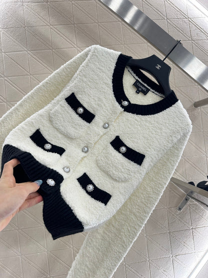 Color blocking pocket knitted cardigan