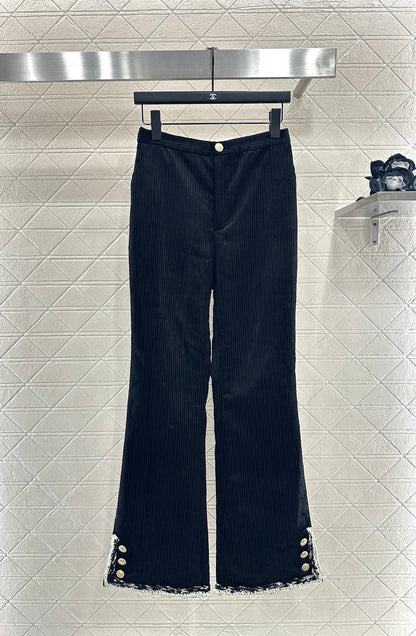 Corduroy tied edge slit slightly flared pants