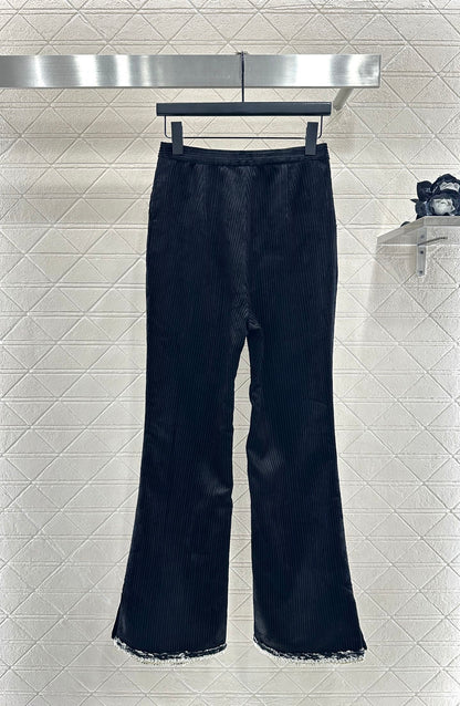 Corduroy tied edge slit slightly flared pants