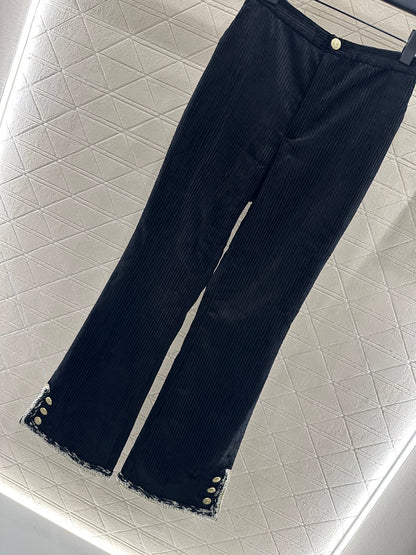 Corduroy tied edge slit slightly flared pants