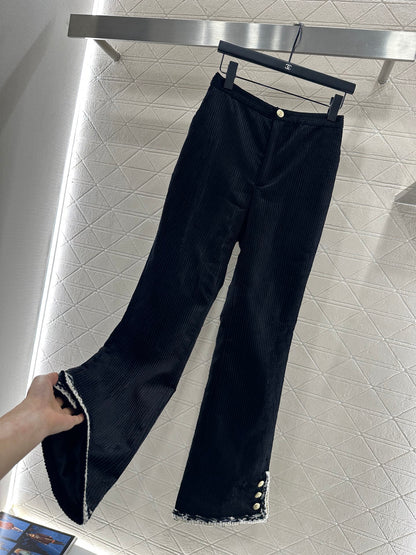 Corduroy tied edge slit slightly flared pants