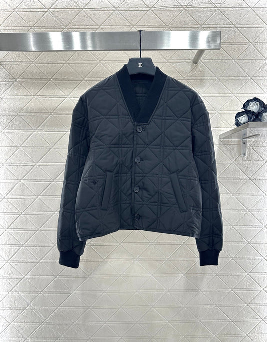 V-neck edging rattan plaid jacket cotton jacket