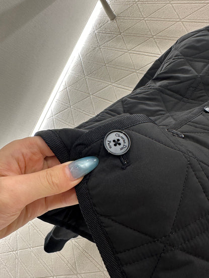 V-neck edging rattan plaid jacket cotton jacket