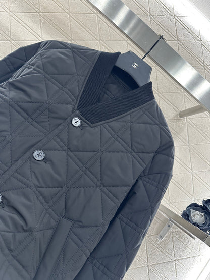 V-neck edging rattan plaid jacket cotton jacket