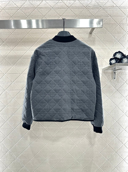 V-neck edging rattan plaid jacket cotton jacket