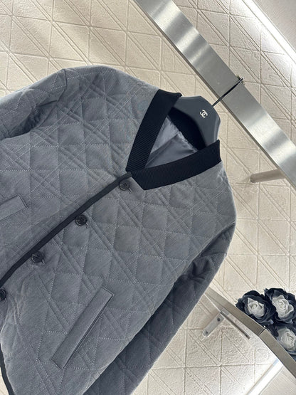 V-neck edging rattan plaid jacket cotton jacket