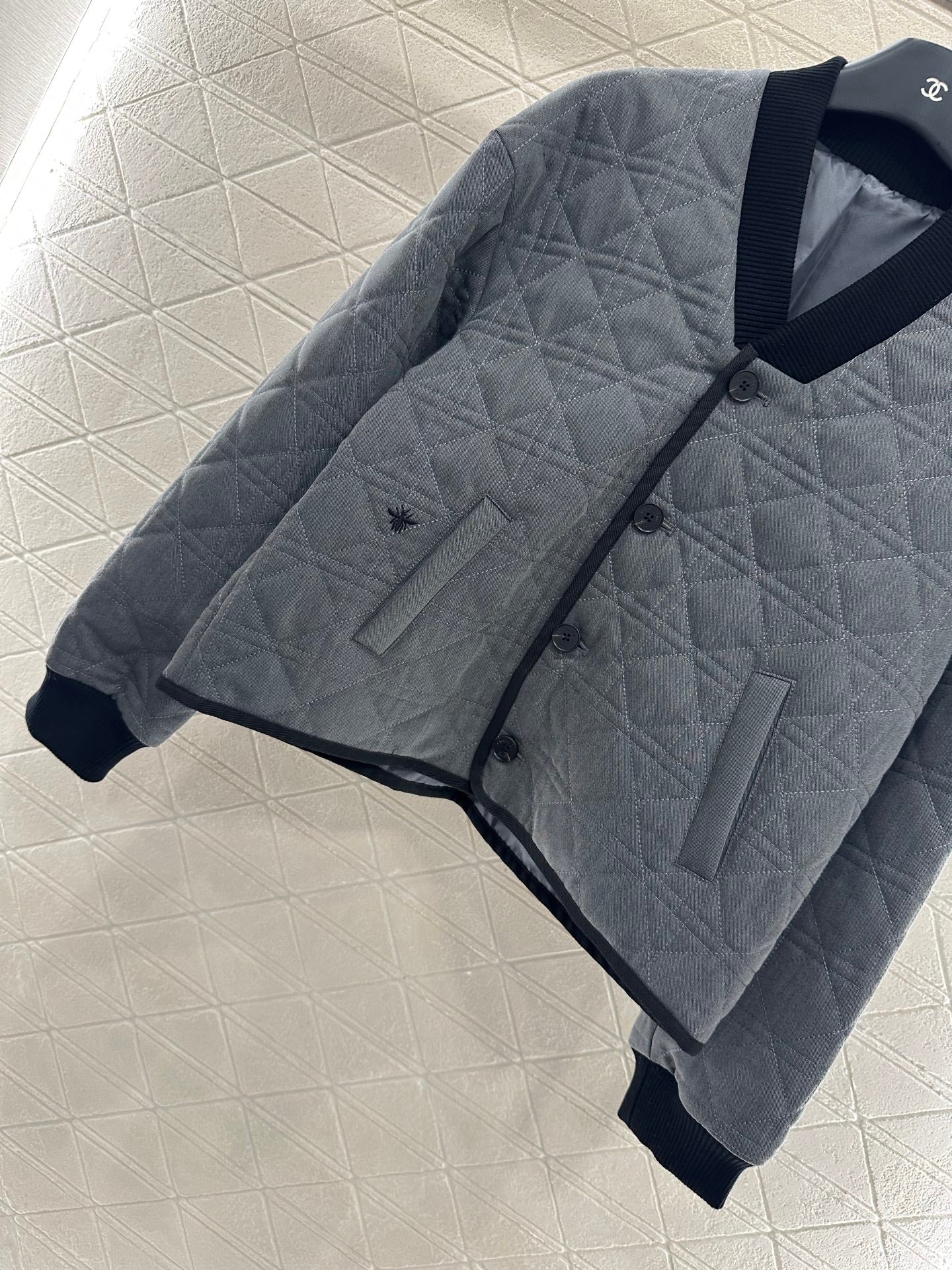 V-neck edging rattan plaid jacket cotton jacket