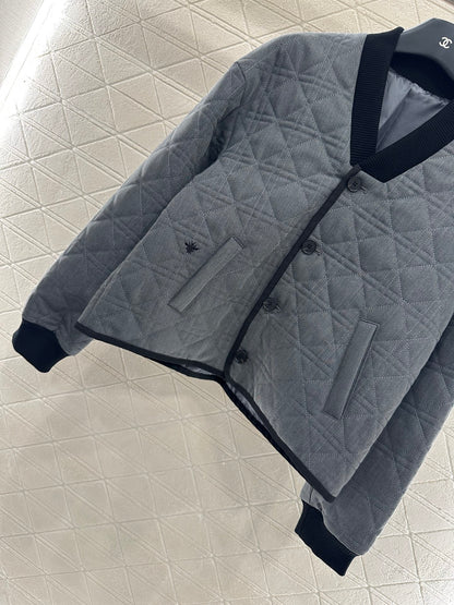 V-neck edging rattan plaid jacket cotton jacket