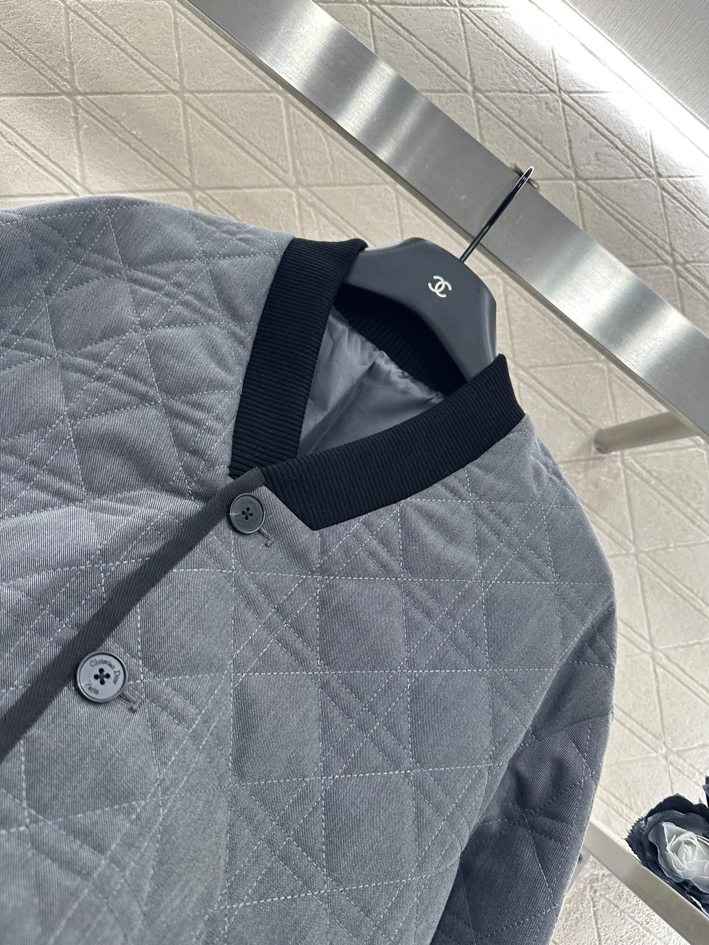 V-neck edging rattan plaid jacket cotton jacket